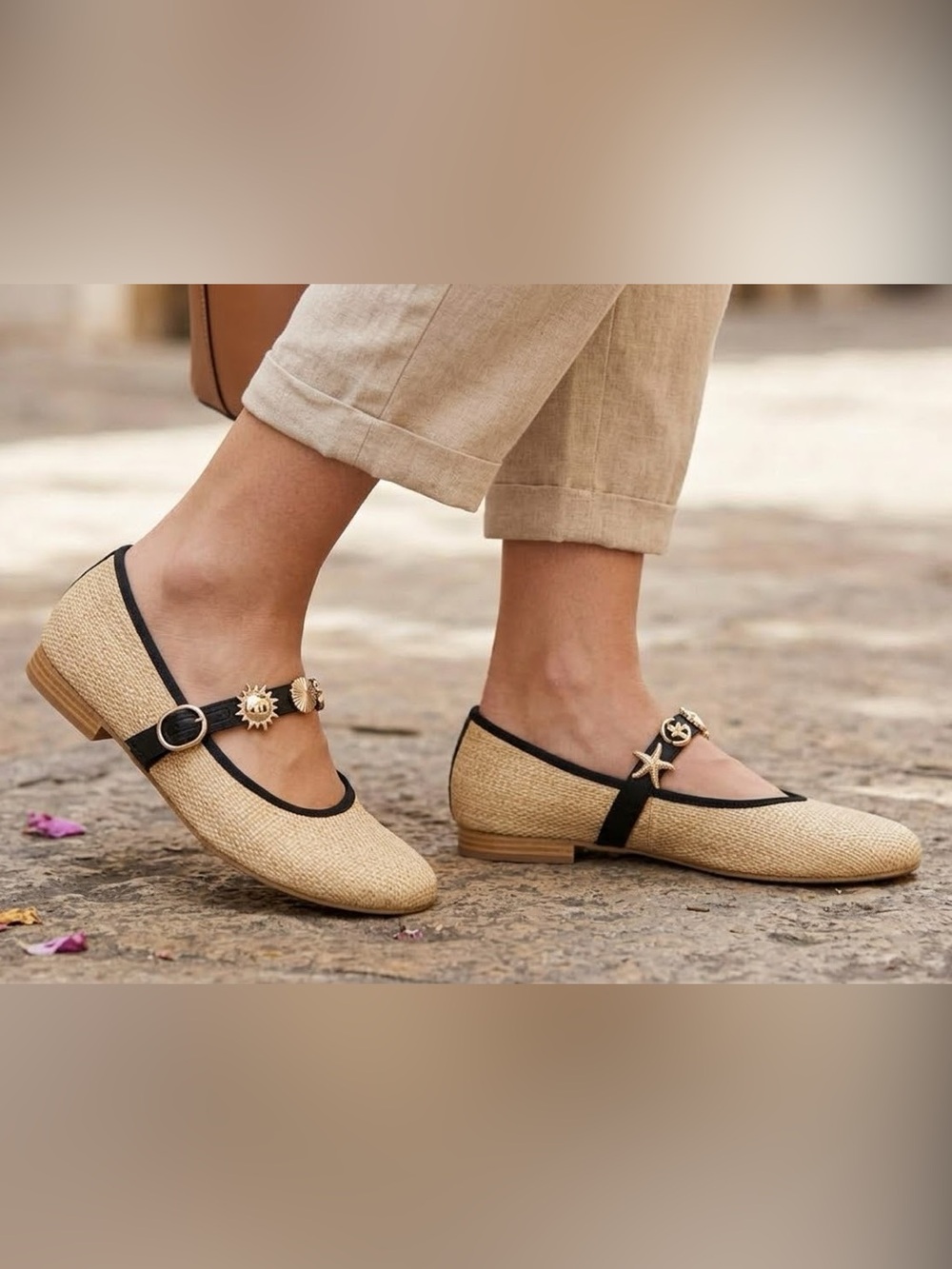 New! Time and Tru Raffia Charm Strap Mary Jane Shoes Womens Size 10